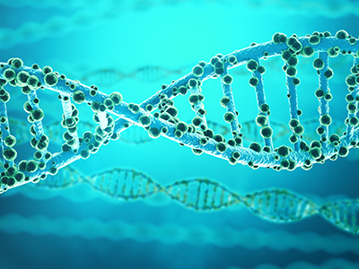 DNA strands on teal background