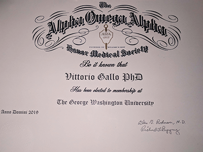 Vittorio Gallo Ph.D. inducted into Alpha Omega Alpha