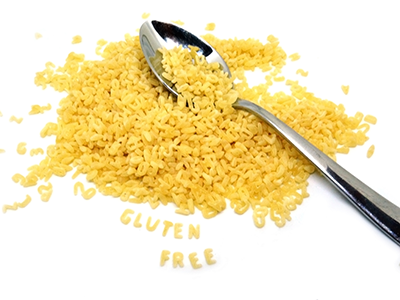 alphabet pasta spelling out "gluten free"