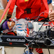 NICU evacuation training baby on a stretcher