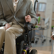 Midsection of a handicapped man and woman