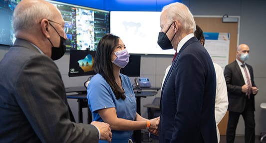 President Joe Biden and First Lady Jill Biden tour the telehealth command center at Children's National Hospital