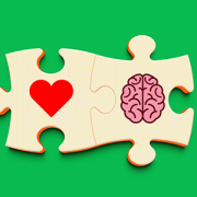 two puzzle pieces, one with a heart and one with a brain