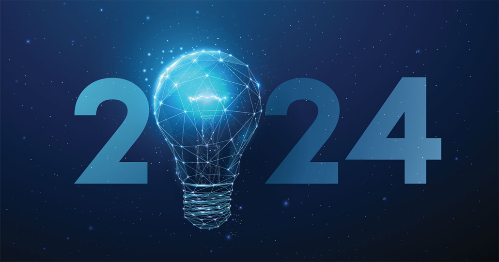 2024 with a lightbulb instead of a zero