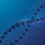 illustration of DNA on computer data background