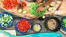 table filled with healthy foods