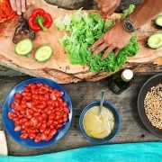 table filled with healthy foods