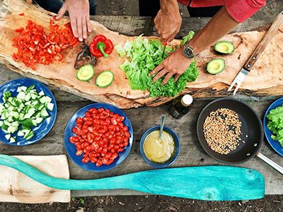 table filled with healthy foods