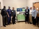 Children’s National physician-scientists Chima Oluigbo, MD, Hasan Syed, MD, and Roger J. Packer, MD, welcomed the new NaviFUS focused ultrasound system alongside NaviFUS Corp. founder Hao‑Li Liu, PhD, Chief Executive Officer Arthur Lung, PhD, and Clinical Applications Manager David Moore.