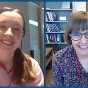 Podcast host Clara Faria, PhD, and Lauren Kenworthy, PhD